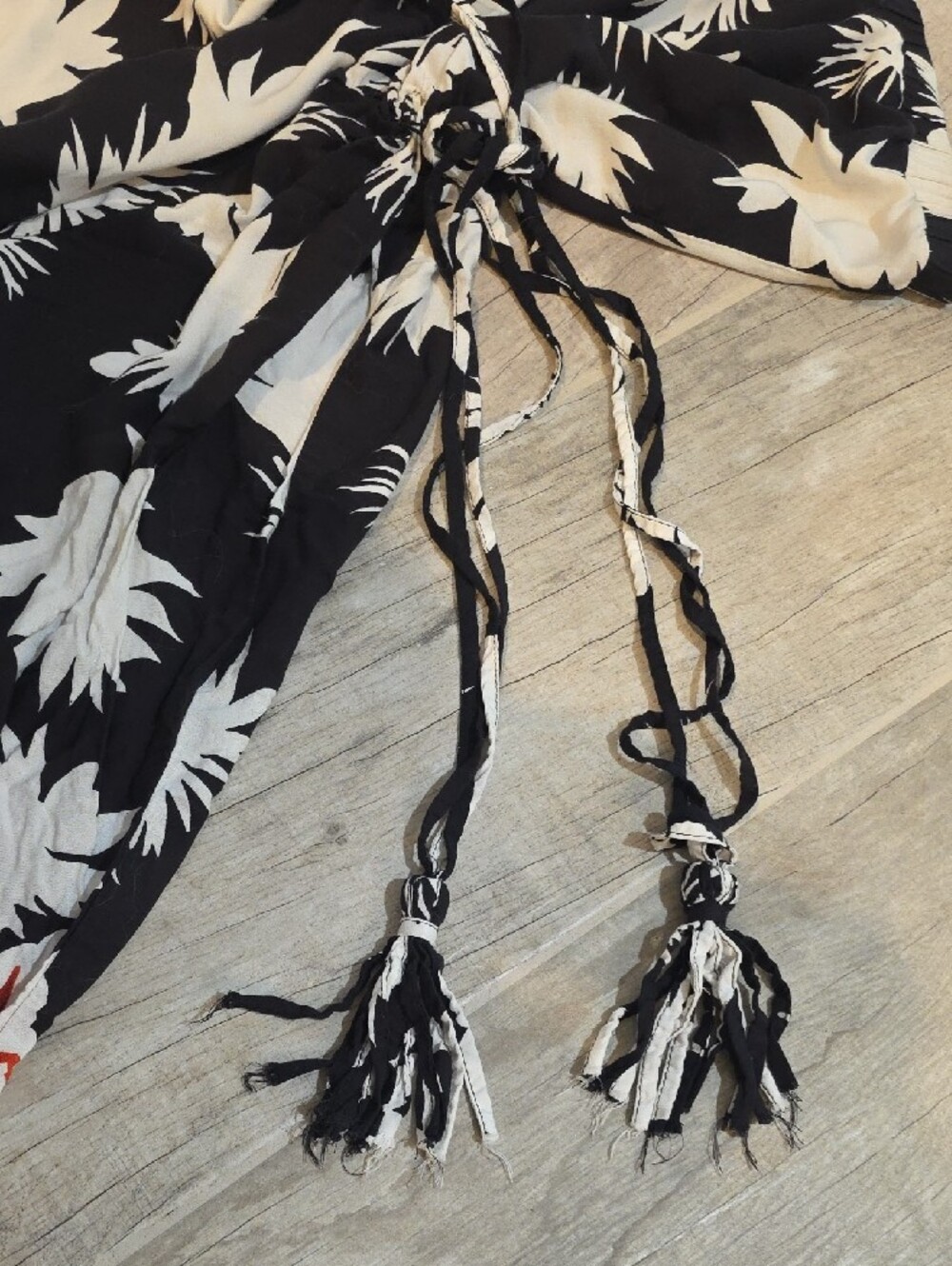 Strapless Wide-Leg Jumpsuit in Black, White & Orange - Picture 10 of 12
